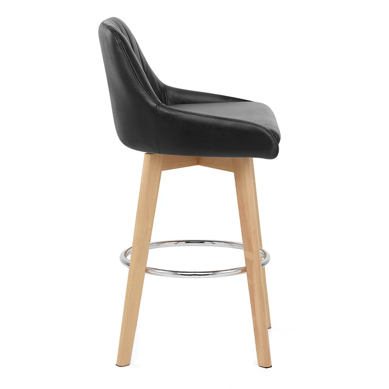 Tabouret de Bar Cuir Veritable Bois - Hamilton Noir