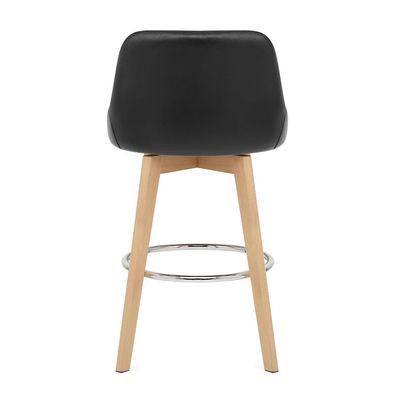 Tabouret de Bar Cuir Veritable Bois - Hamilton Noir