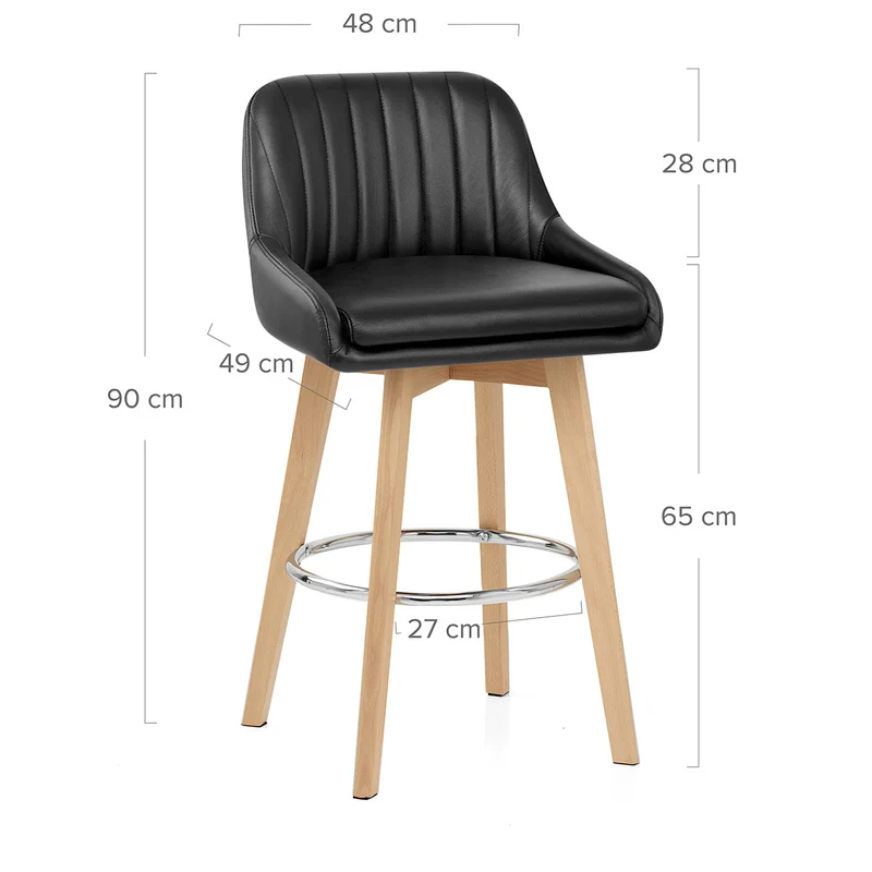 Tabouret de Bar Cuir Veritable Bois - Hamilton Noir