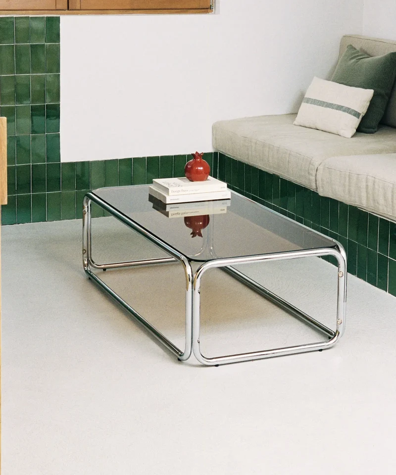 Mesa de Centro Rectangular de Metal y Cristal Templado Mai (120x60cm)