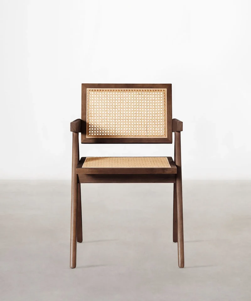Silla de Comedor en Madera y Ratán con Reposabrazos Chiara Arms