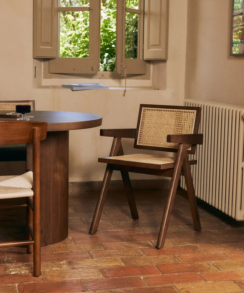Silla de Comedor en Madera y Ratán con Reposabrazos Chiara Arms