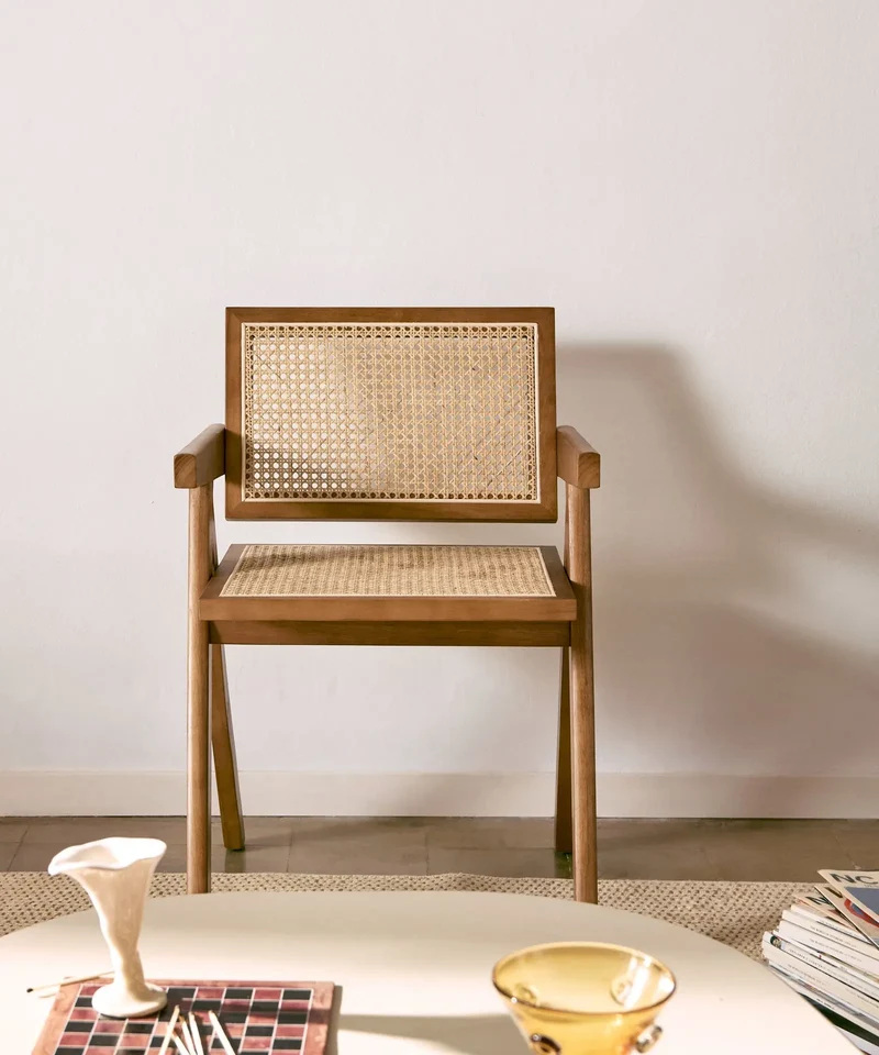 Silla de Comedor en Madera y Ratán con Reposabrazos Chiara Arms