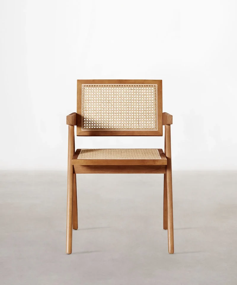 Silla de Comedor en Madera y Ratán con Reposabrazos Chiara Arms
