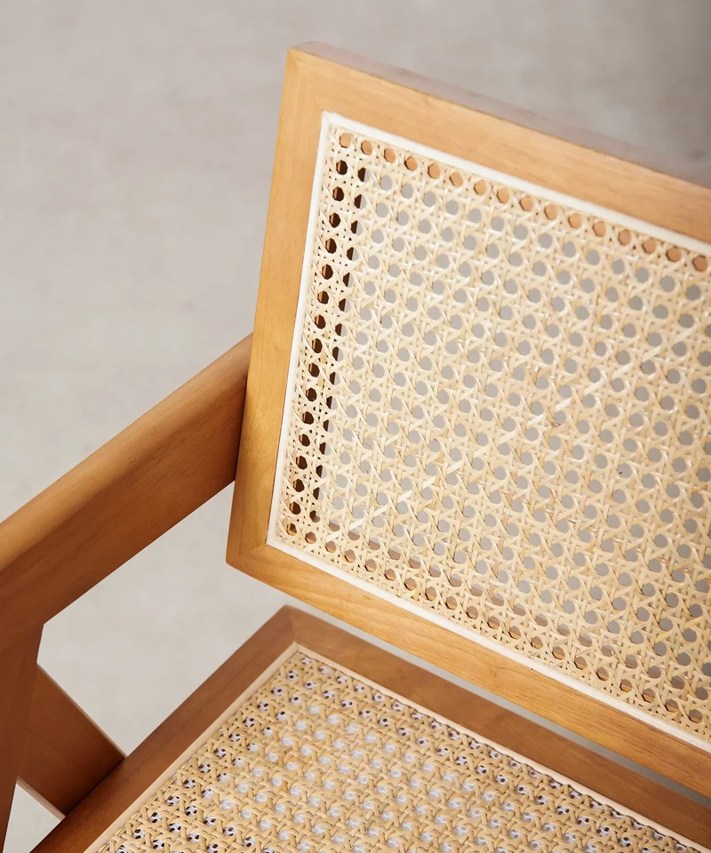 Silla de Comedor en Madera y Ratán con Reposabrazos Chiara Arms
