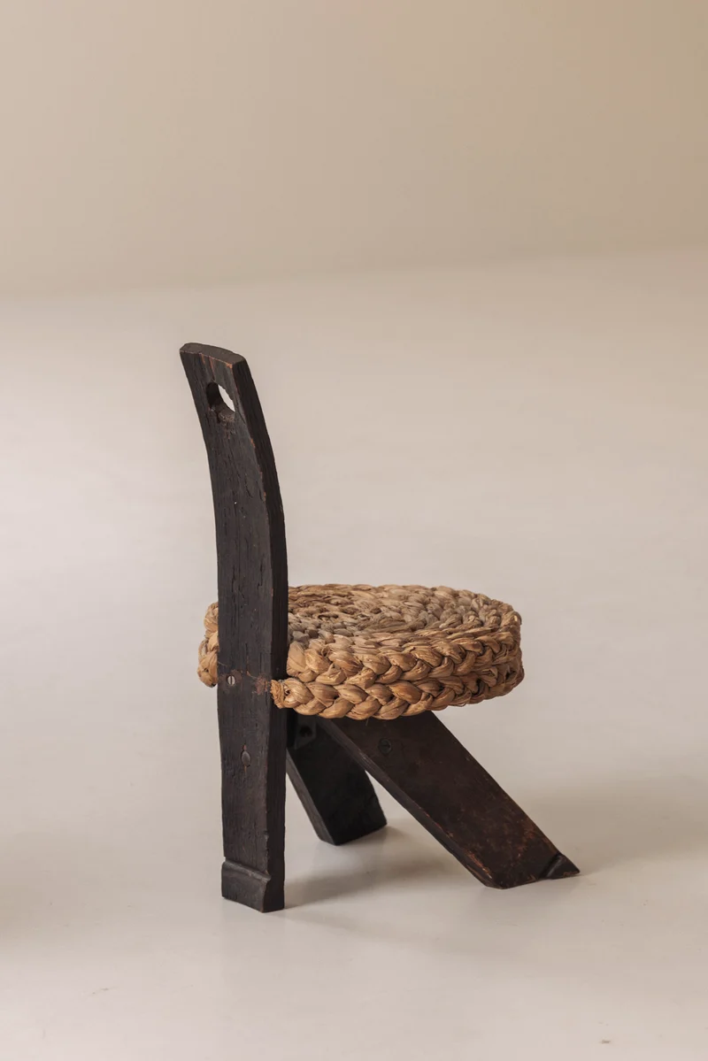 Rare Chair and Matching Stool by Adrien Audoux and Frida Minet, France 1950s