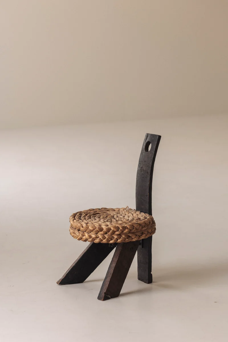 Rare Chair and Matching Stool by Adrien Audoux and Frida Minet, France 1950s