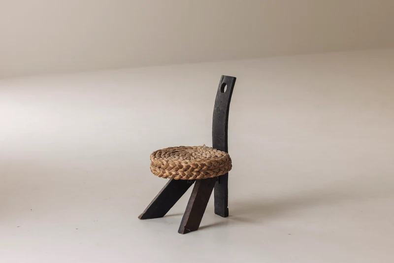 Rare Chair and Matching Stool by Adrien Audoux and Frida Minet, France 1950s