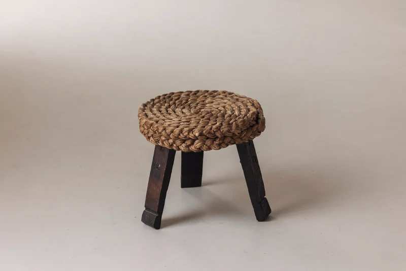Rare Chair and Matching Stool by Adrien Audoux and Frida Minet, France 1950s