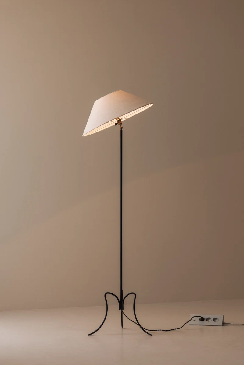 Vintage French Sculptural Adjustable Tripod Brass Floor Lamp, 1950s