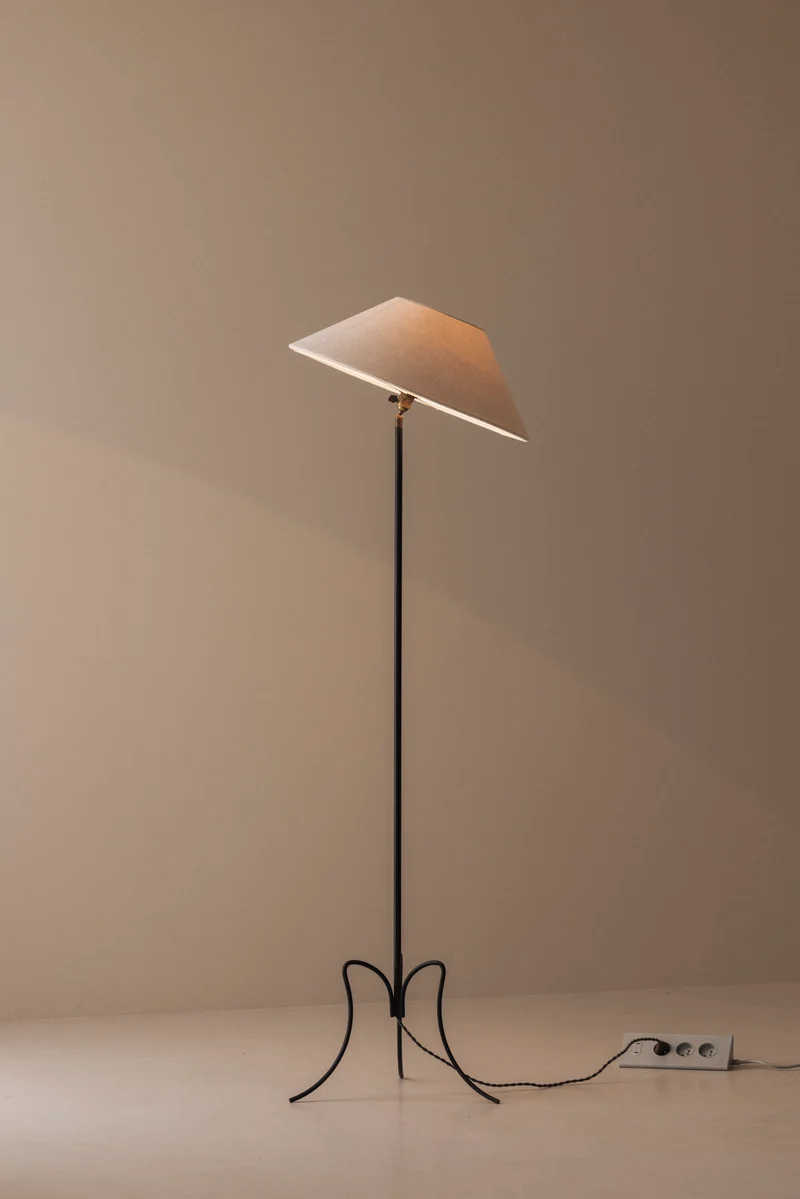 Vintage French Sculptural Adjustable Tripod Brass Floor Lamp, 1950s