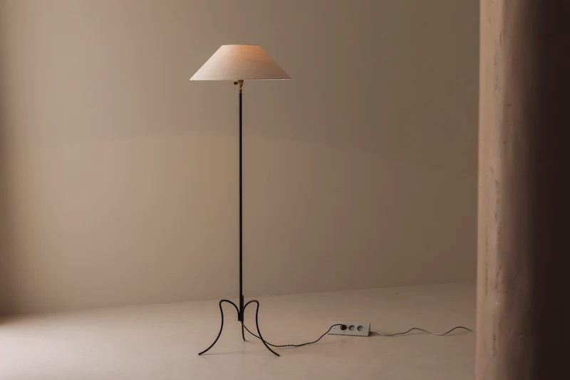 Vintage French Sculptural Adjustable Tripod Brass Floor Lamp, 1950s