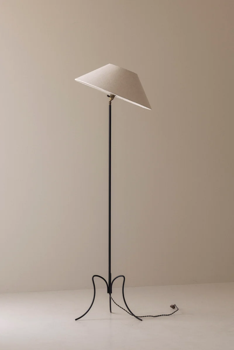 Vintage French Sculptural Adjustable Tripod Brass Floor Lamp, 1950s