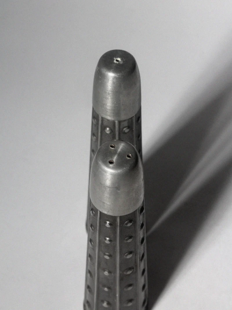 Brutalist Salt And Pepper Pewter Shakers Set, 1940s, Norway