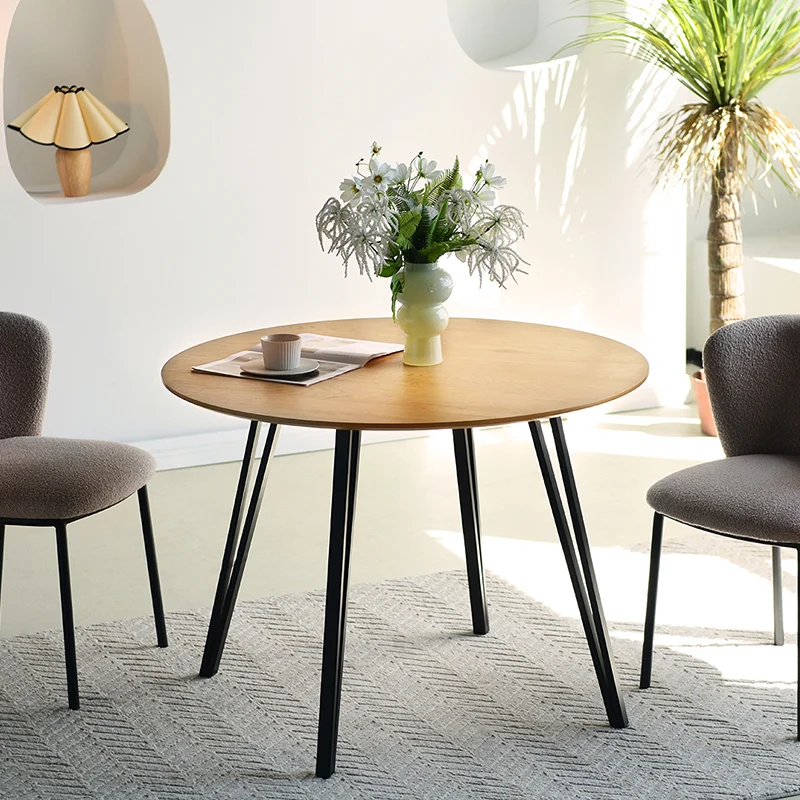 Table de salle à manger ronde Fareeha [Bois & Noir] [100 cm]