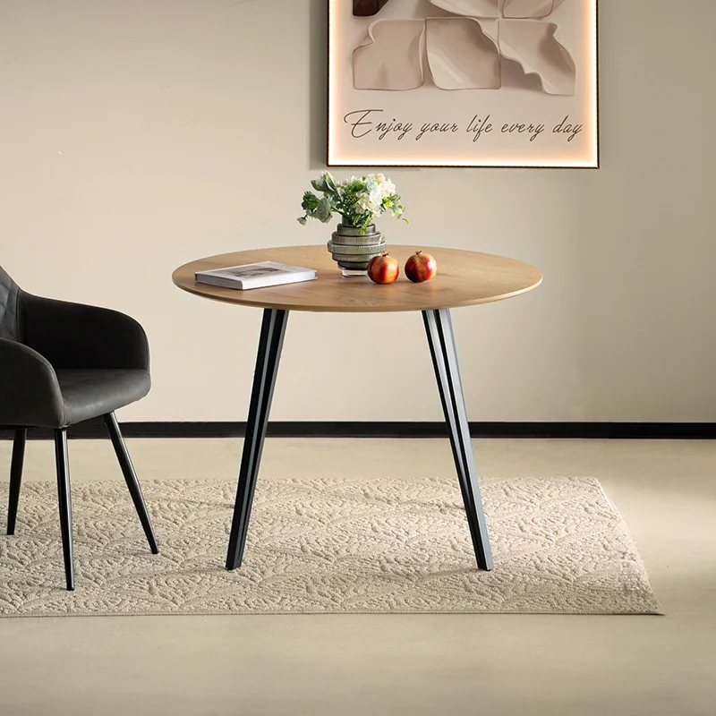Table de salle à manger ronde Fareeha [Bois & Noir] [100 cm]