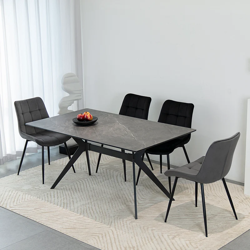 Table de salle à manger Rectangulaire Laila [Marbre gris foncé] [160 cm]