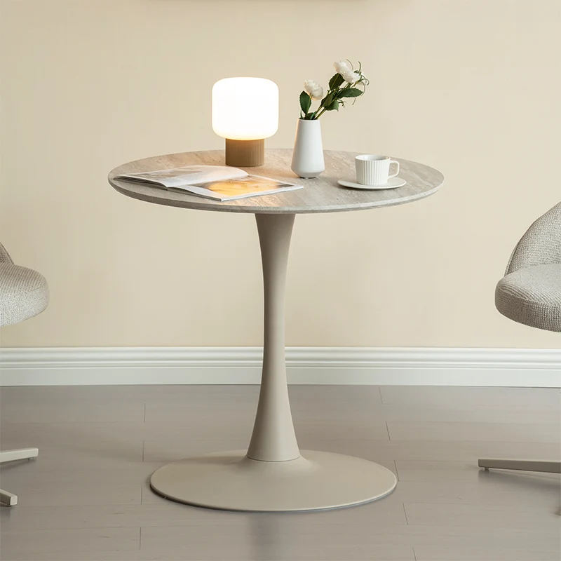 Table de salle à manger ronde Tiana [Travertin & Bois noir] [80 cm]