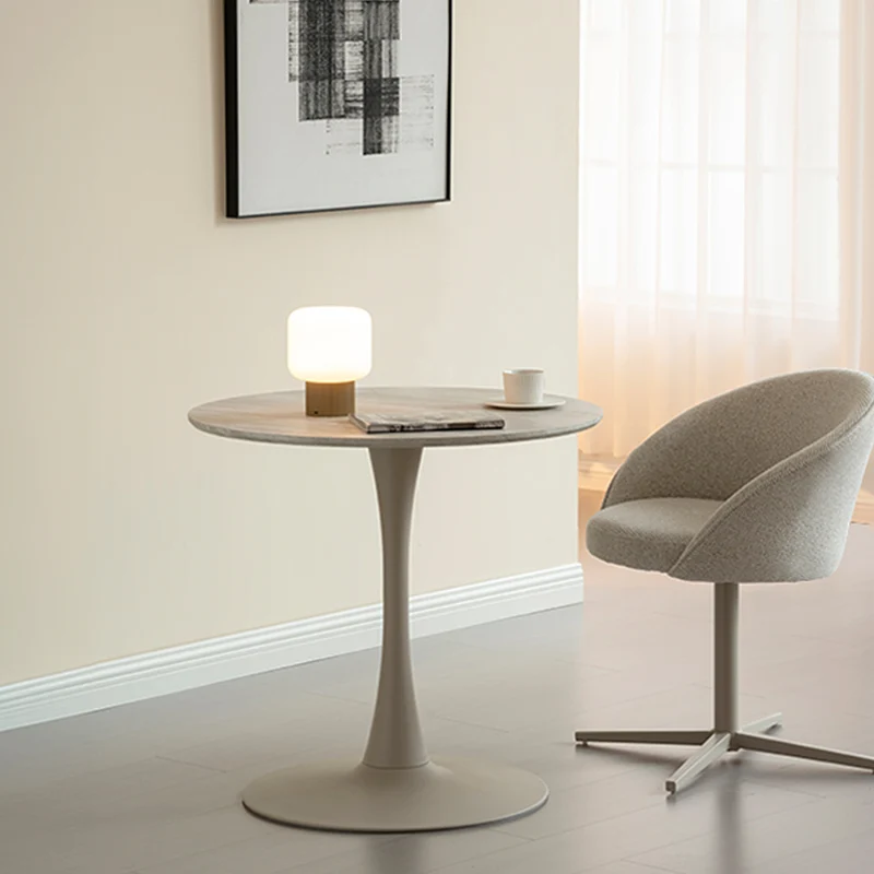 Table de salle à manger ronde Tiana [Travertin & Bois noir] [80 cm]
