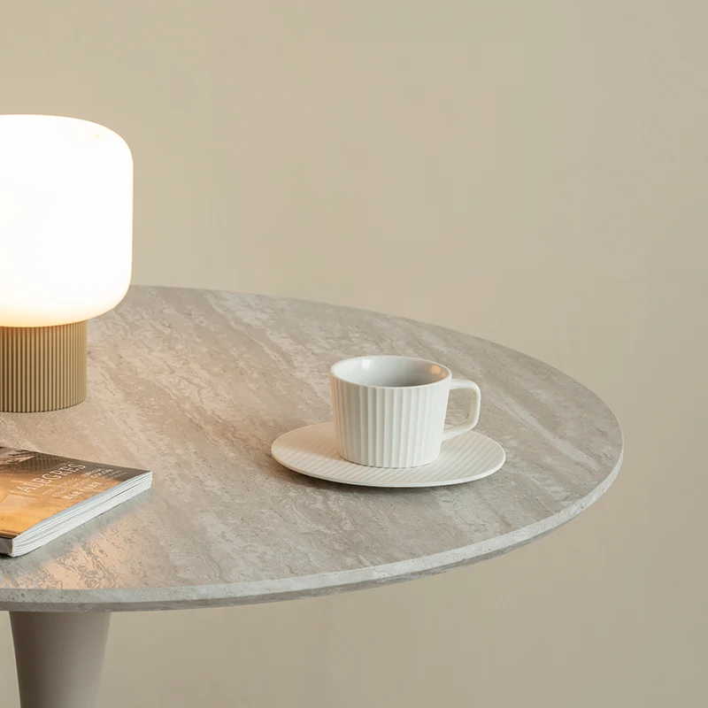 Table de salle à manger ronde Tiana [Travertin & Bois noir] [80 cm]