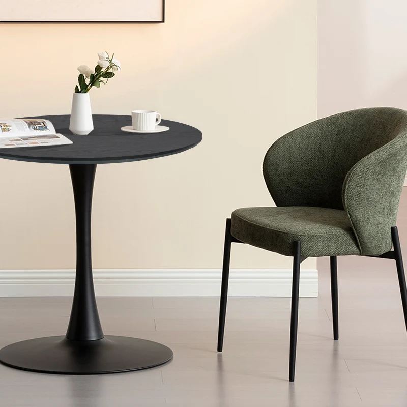 Table de salle à manger ronde Tiana [Travertin & Bois noir] [80 cm]