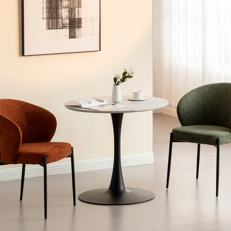 Table de salle à manger ronde Tiana [Travertin & Bois noir] [80 cm]