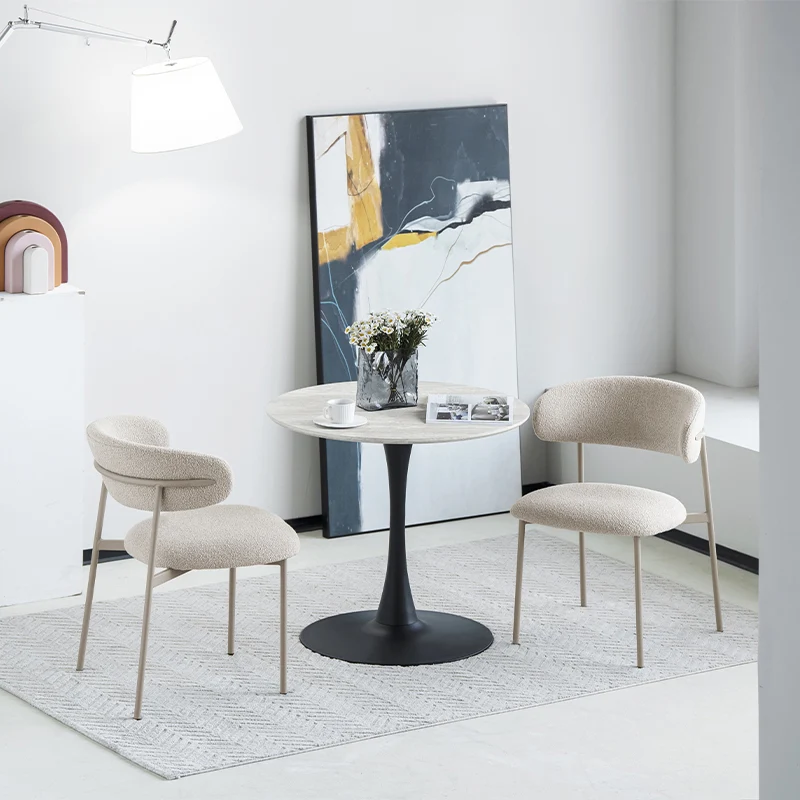 Table de salle à manger ronde Tiana [Travertin & Bois noir] [80 cm]