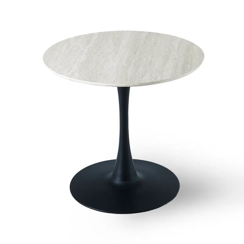 Table de salle à manger ronde Tiana [Travertin & Bois noir] [80 cm]
