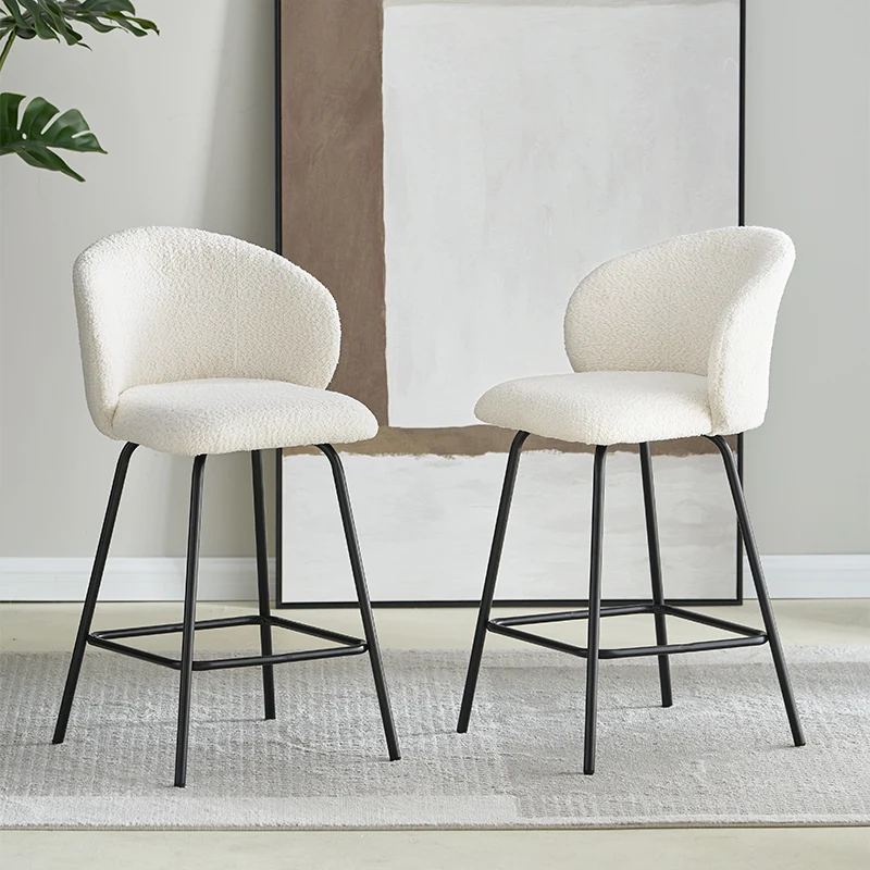 Tabouret de Bar Yasin [Lot de 2] [Tissu Bouclette] [65 cm]