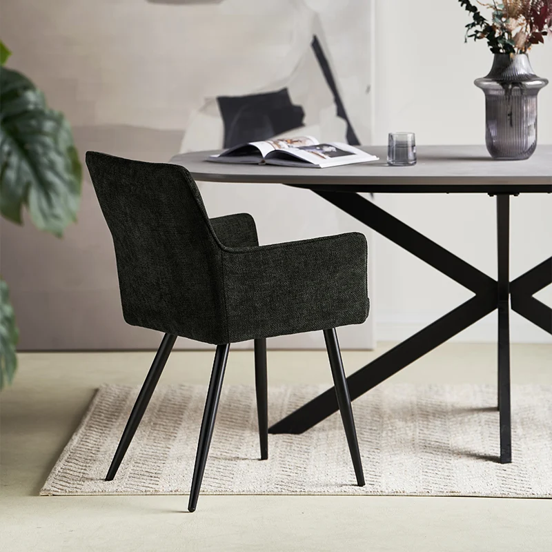 Fauteuil salle à manger Kaya [Lot de 2] [Tissu effet lin]