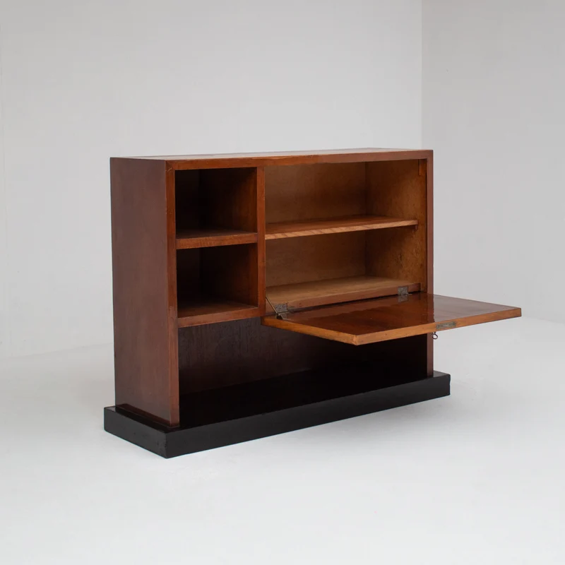Art Deco Wooden Cabinet with Black Lacquered Door