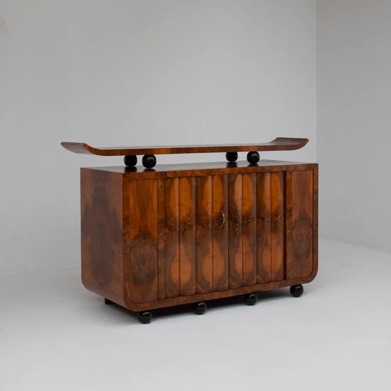 Art Deco Burl Wood Cabinet with Sculptural Top