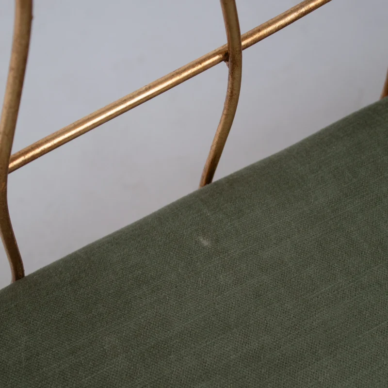 Sculptural Gilt Metal Bench with Green Upholstery