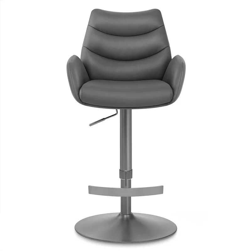 Chaise de Bar Cuir Veritable Graphite Brosse - Seville Gris Fonce