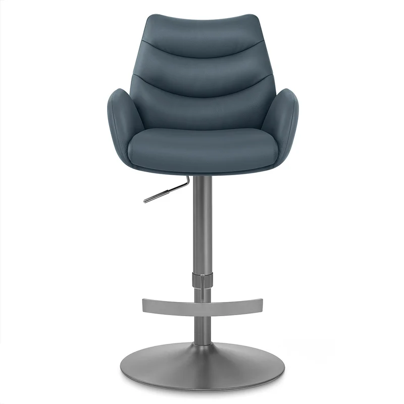 Chaise de Bar Cuir Veritable Graphite Brosse - Seville Bleu
