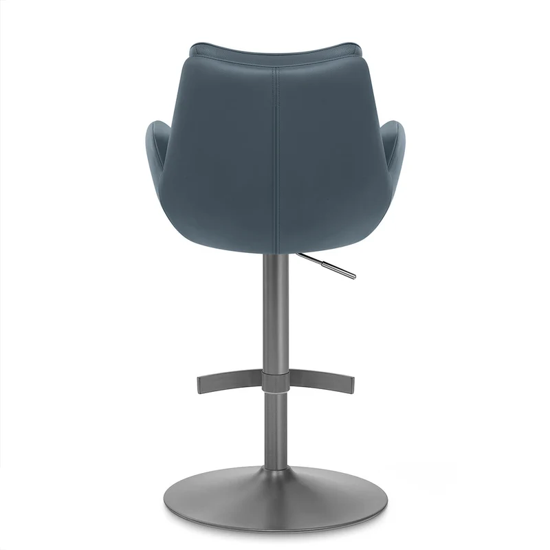 Chaise de Bar Cuir Veritable Graphite Brosse - Seville Bleu