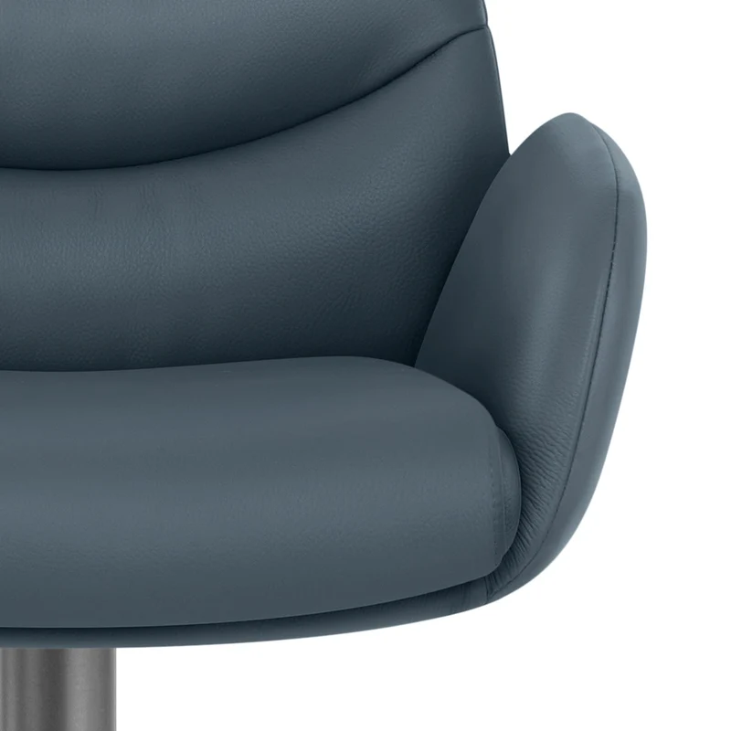 Chaise de Bar Cuir Veritable Graphite Brosse - Seville Bleu