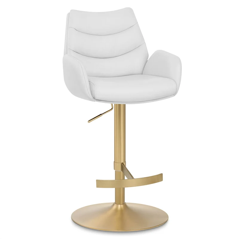 Chaise de Bar Cuir Veritable Or Brosse - Seville Blanc