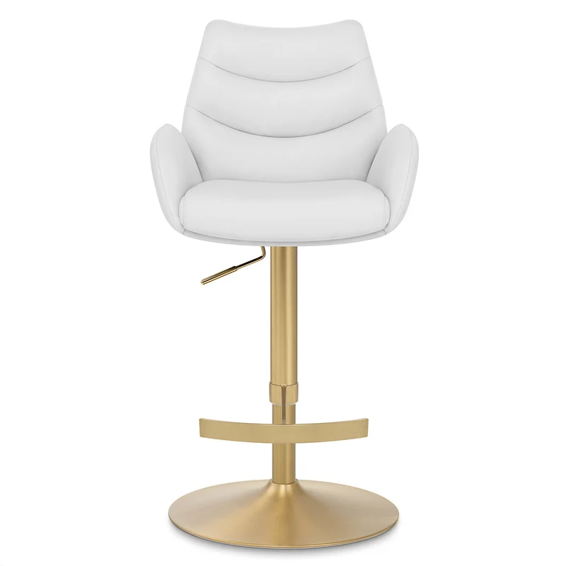 Chaise de Bar Cuir Veritable Or Brosse - Seville Blanc