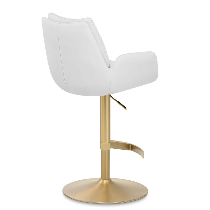 Chaise de Bar Cuir Veritable Or Brosse - Seville Blanc