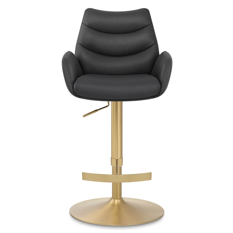 Chaise de Bar Cuir Veritable Or Brosse - Seville Noir
