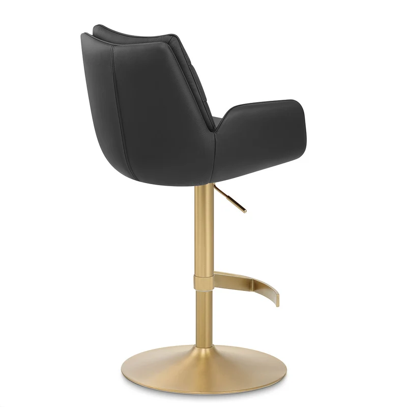 Chaise de Bar Cuir Veritable Or Brosse - Seville Noir