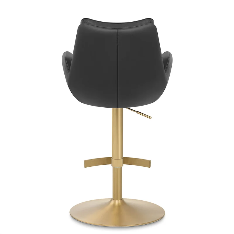 Chaise de Bar Cuir Veritable Or Brosse - Seville Noir