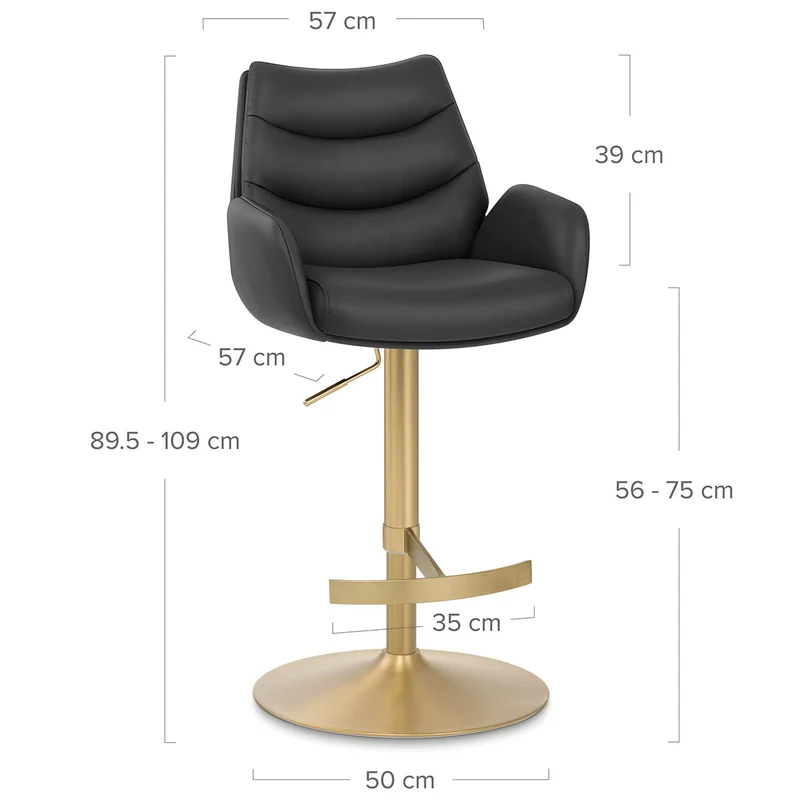 Chaise de Bar Cuir Veritable Or Brosse - Seville Noir