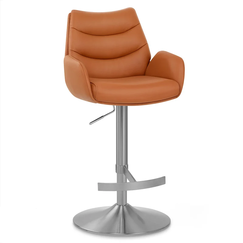 Chaise de Bar Cuir Véritable Chrome Brosse - Seville Marron