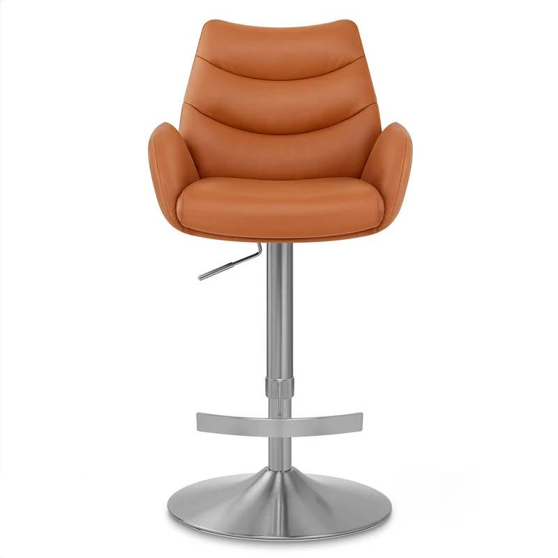 Chaise de Bar Cuir Véritable Chrome Brosse - Seville Marron