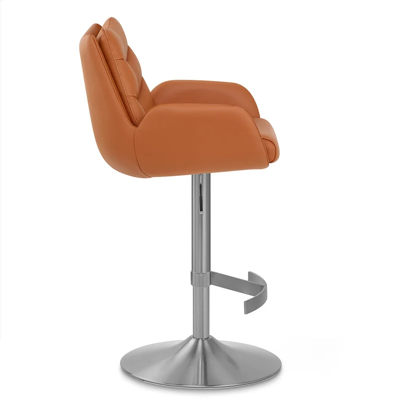 Chaise de Bar Cuir Véritable Chrome Brosse - Seville Marron