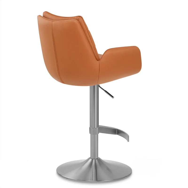 Chaise de Bar Cuir Véritable Chrome Brosse - Seville Marron