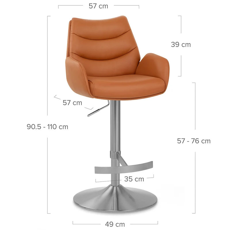 Chaise de Bar Cuir Véritable Chrome Brosse - Seville Marron