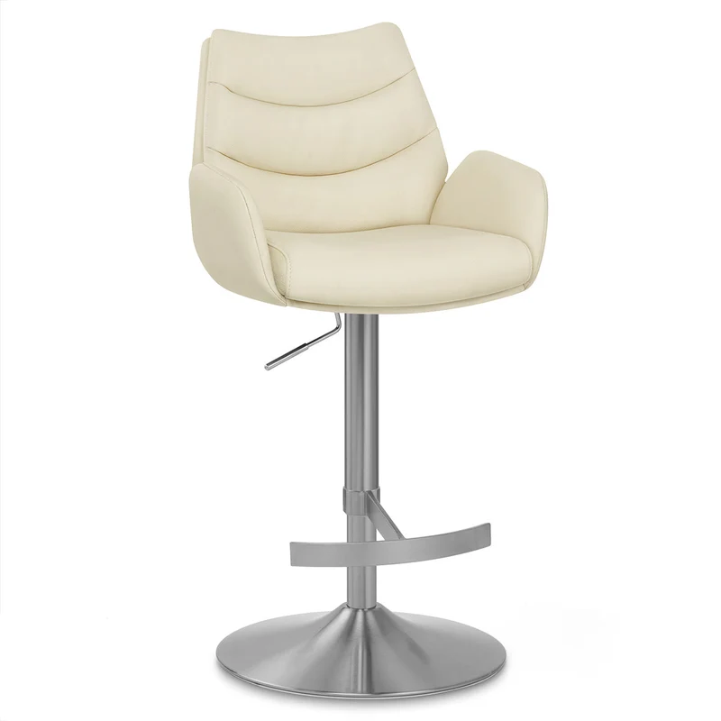 Chaise de Bar Cuir Véritable Chrome Brosse - Seville Crème